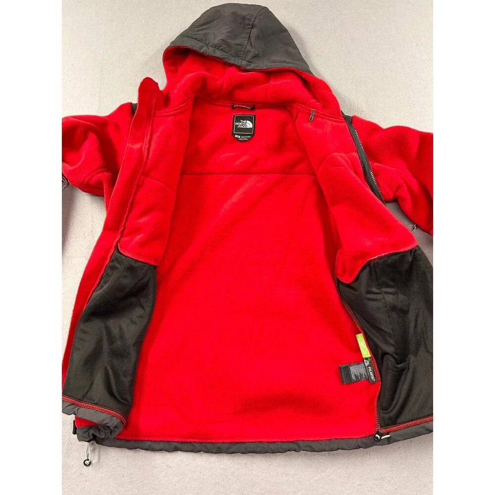 Vintage The North Face Men's Denali Hooded Red Full-Zip Fleece Jacket Size Small